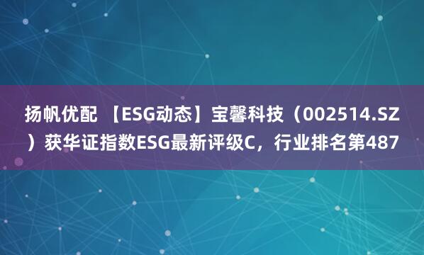 扬帆优配 【ESG动态】宝馨科技（002514.SZ）获华证指数ESG最新评级C，行业排名第487